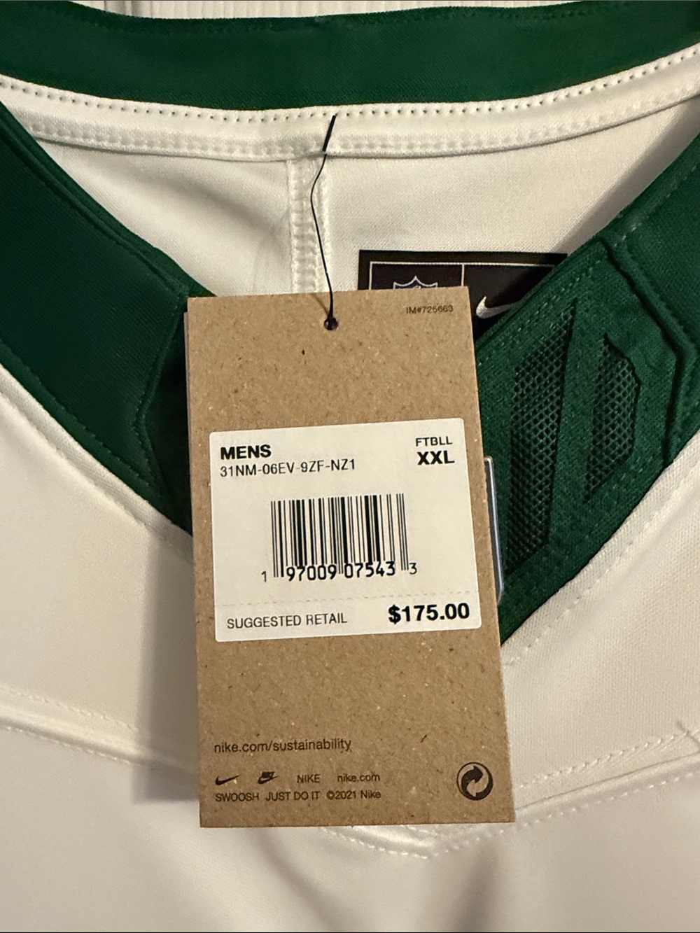 Nike New York Jets White Football Jersey with Green 32 - Picture 2 of 5
